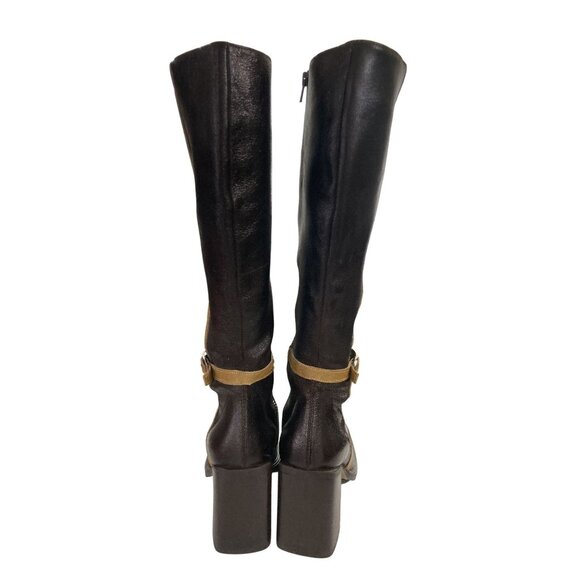 Shellys Women's Size 5 Black Brown Leather Knee-High Buckle Boots shoe Portugal - Picture 3 of 8